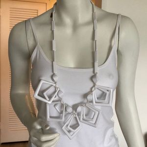 Italian unique necklace white geometric forms, plastic